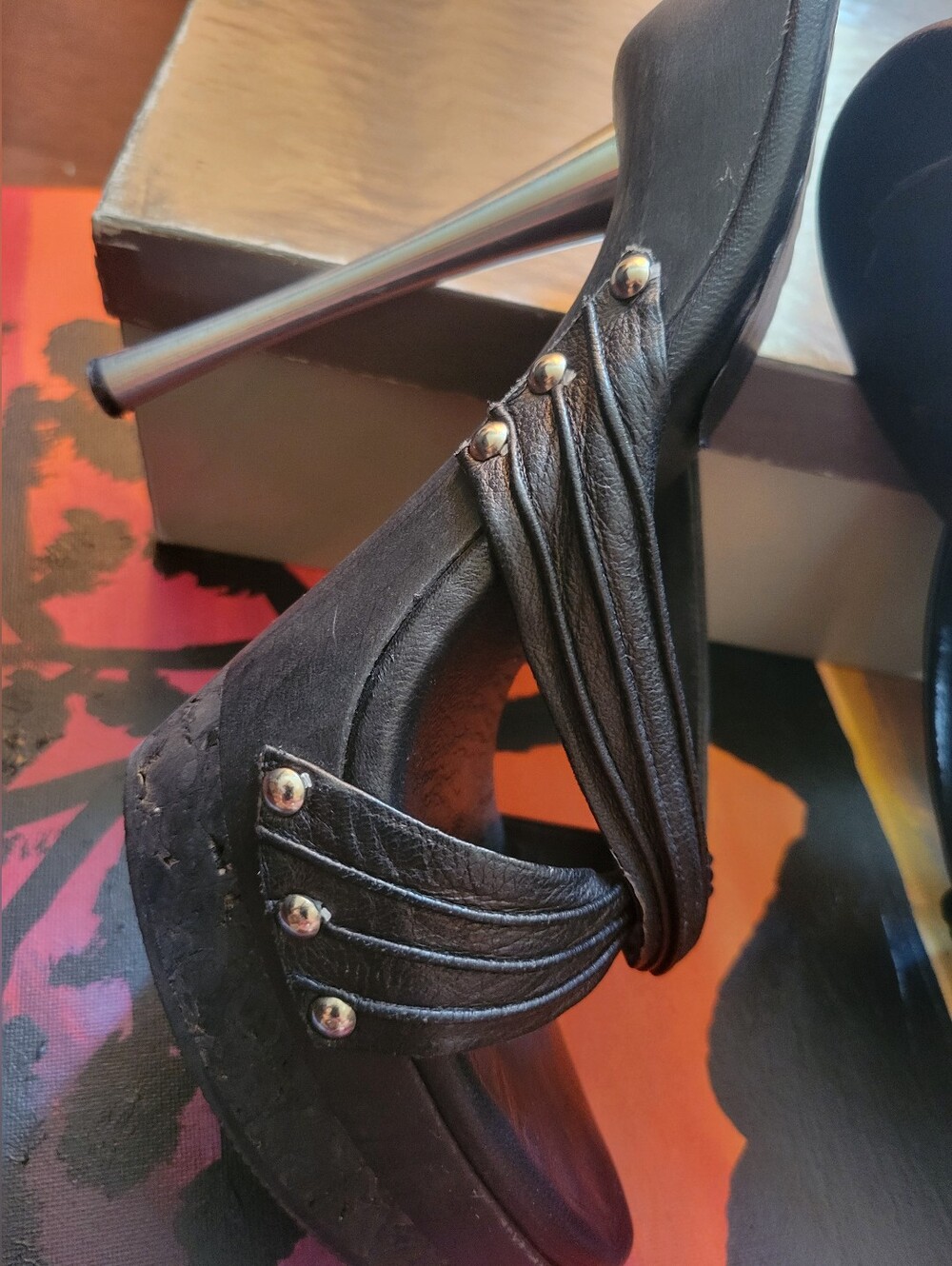 XTC On Melrose Black Leather Slip On Jill Metal Heels - Picture 4 of 9